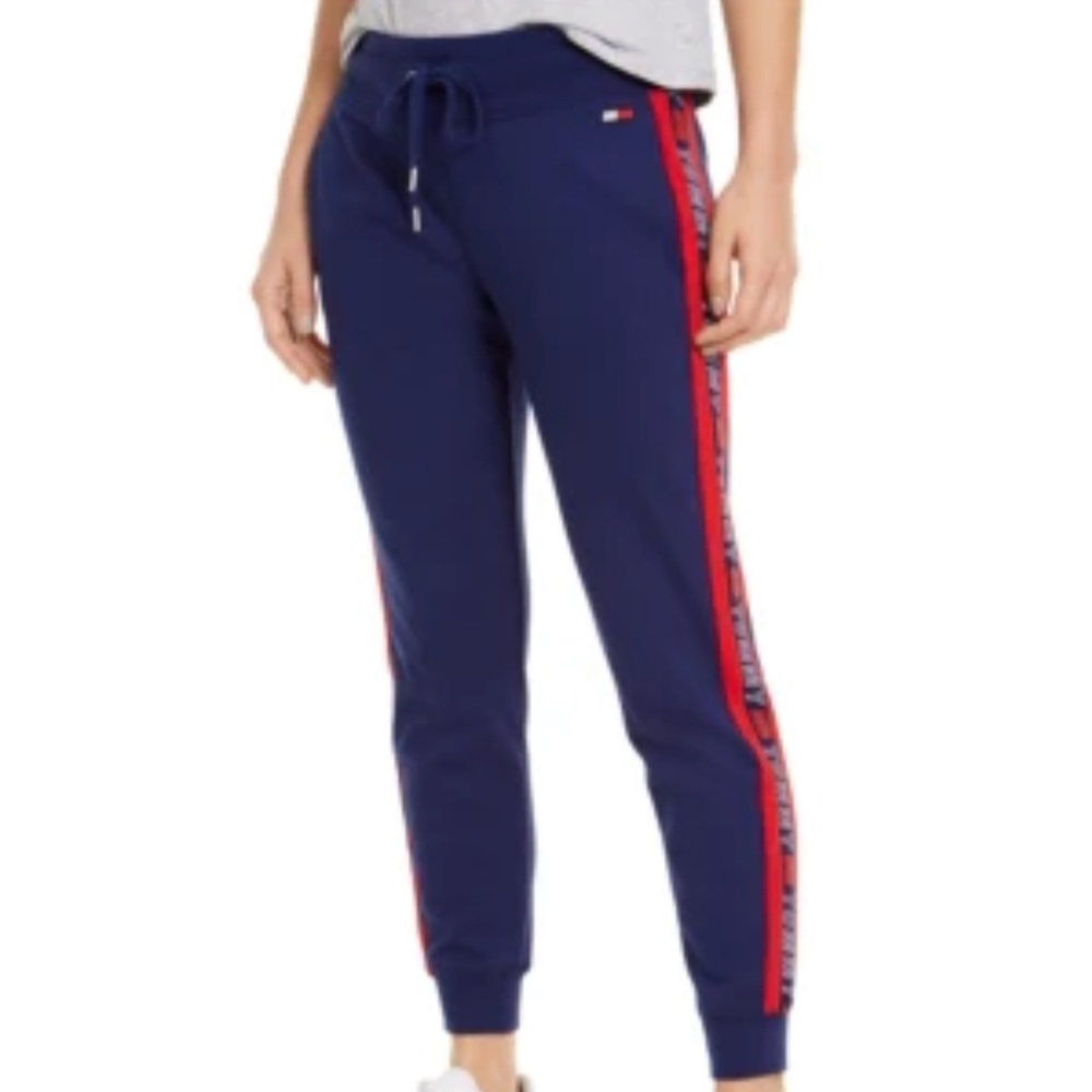 Tommy Hilfiger - Blue, Red, and White Sport Tape Jogger Pants Extra Small Size